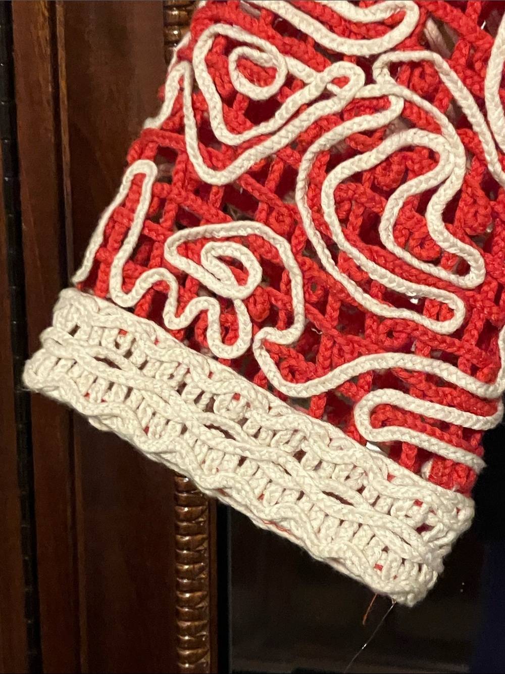 Chico's Red Crochet Open Cardigan with Cream Trim - Picture 3 of 5